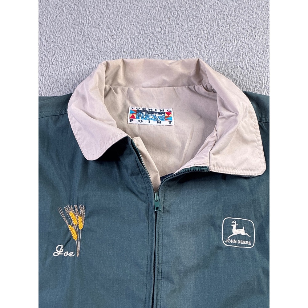 John Deere Farmer Work Jacket Men XL Full Zip Chore Coat Embroidered "Joe" Wheat